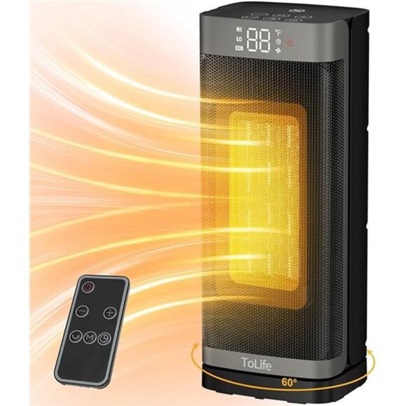 Space Heater Indoor with Thermostat, 16 inch PTC Electric Heater, 60°Oscillating - Picture 6 of 6